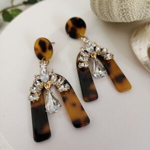 Resin Arc with Clear Stones Drop Tortoise Earrings